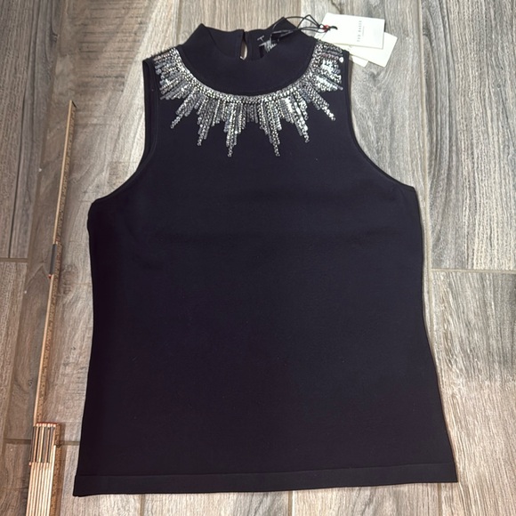 NWT TED BAKER London Embellished Sleeveless Knit Top Black Size 1 Stunning! - Picture 4 of 15